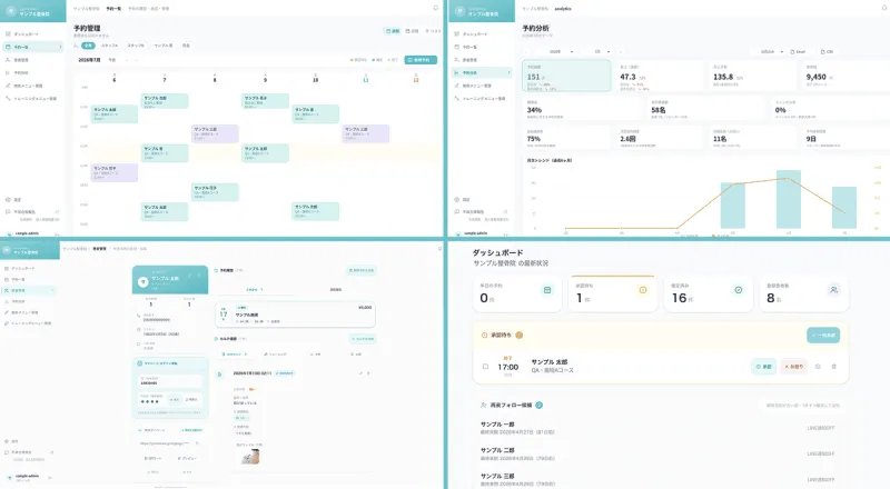 SyncotBase の管理画面。予約管理・予約分析・患者管理・ダッシュボード